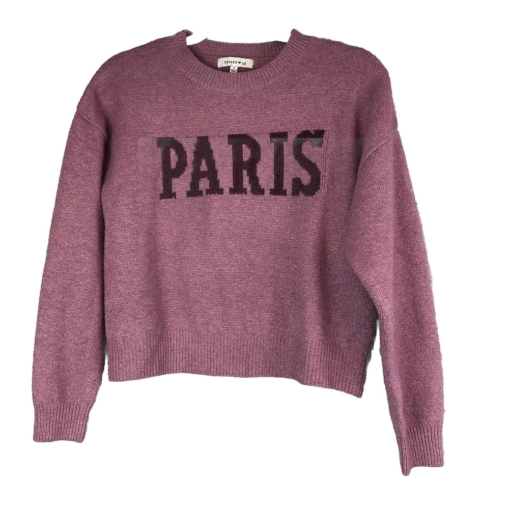 Hooked up By‎ Lot Juniors' "It Girl" Paris Small Crewneck Cropped Sweater Purple
